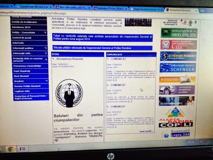 Gruparea de hackeri anonymous a spart ieri site-ul politiei romane unde au afisat un mesaj