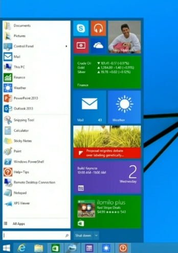 butonul si meniul de start din windows 9 ce va fi publicat pe 30 septembrie