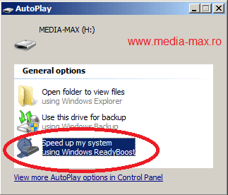 functia ready boost ce foloseste stickul usb pentru a ajuta memoria ram