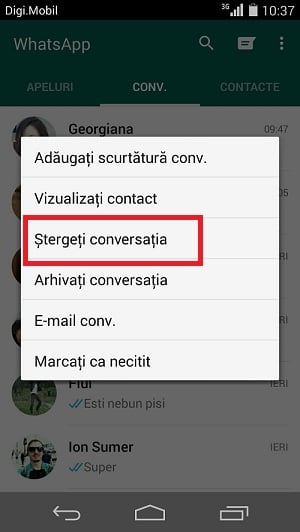 Stergere conversatii Whatsapp